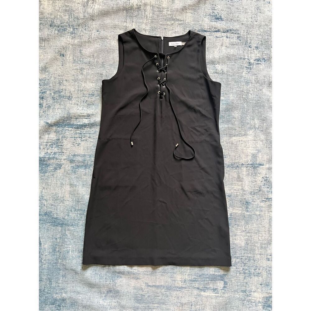 Calvin Klein Black Lace Neck Sleeveless Sheath Dress Size 12